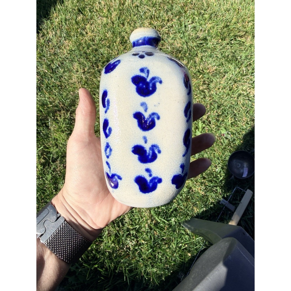 Vtg.  Primitive Folk Art Marks Cobalt Salt Glaze Pottery Jug Westerwald? NC? EUC